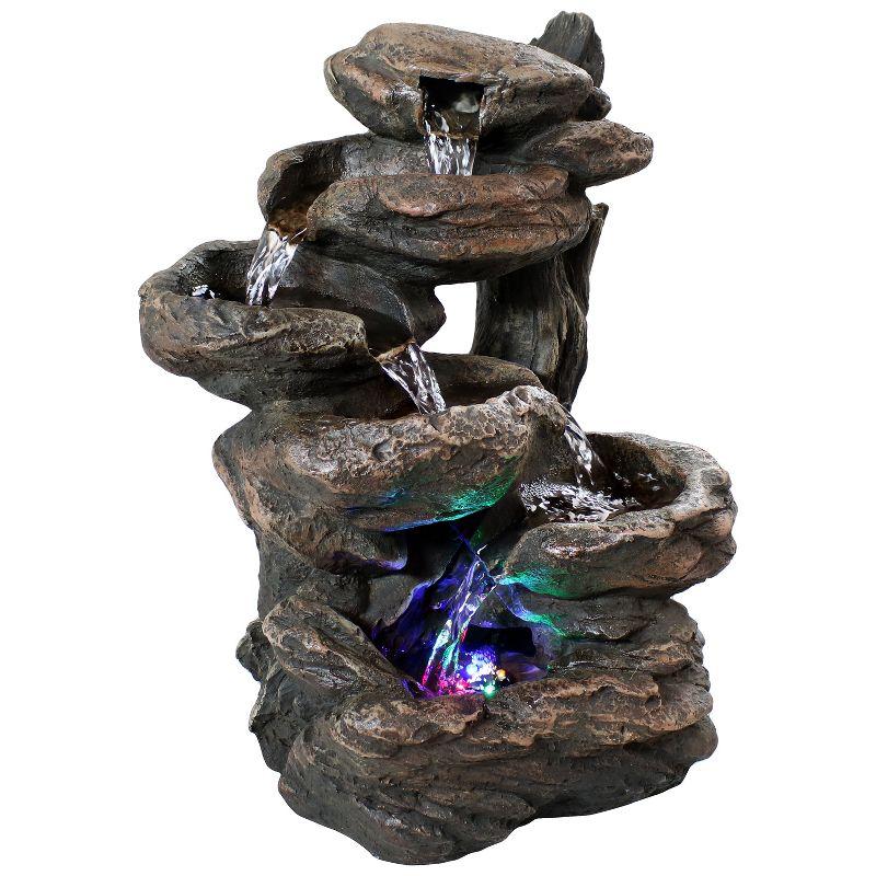 Rock Falls Rustic Resin Tabletop Fountain with Colored LED Lights