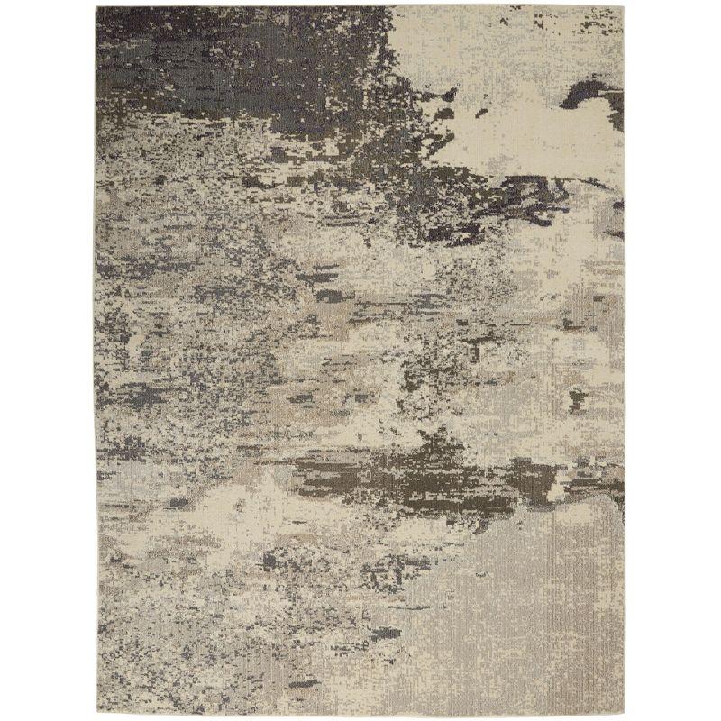 Ivory and Grey Abstract Hand-knotted Round Rug