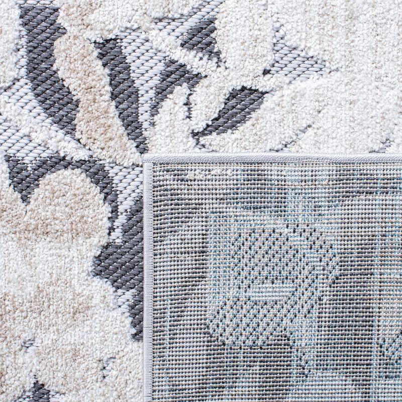 Ivory and Charcoal Floral Synthetic Indoor/Outdoor Rug