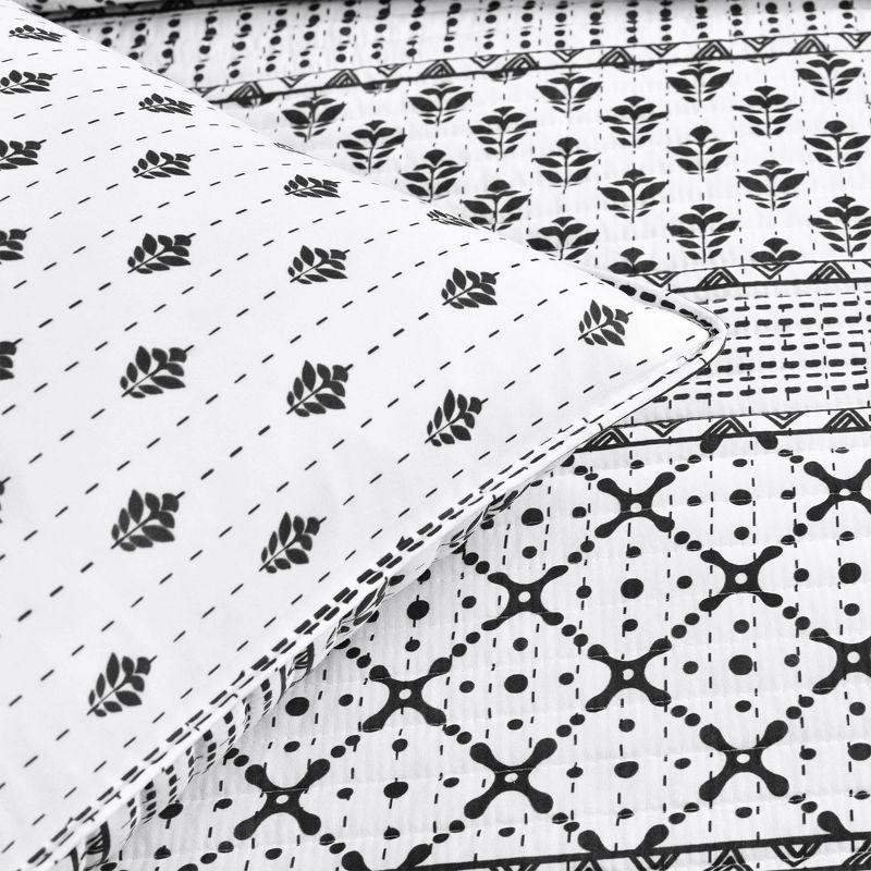 Full Queen 3pc Monique Stripe Quilt Set Black/White - Lush Décor: Microfiber, Reversible, Machine Washable