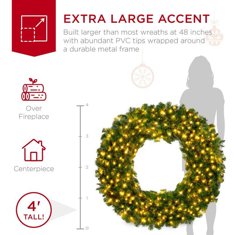 Best Choice Products Artificial Pre-Lit Fir Christmas Wreath Decoration w/ LED Lights, Power Plug-In