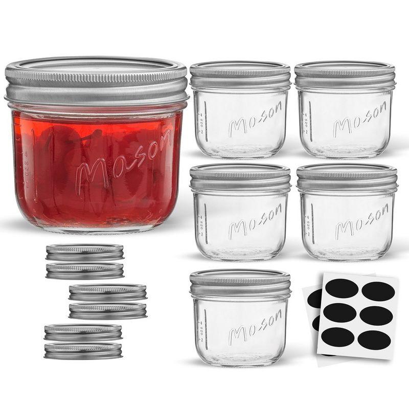 8 oz Clear Glass Mason Jars with Airtight Lids, Set of 6