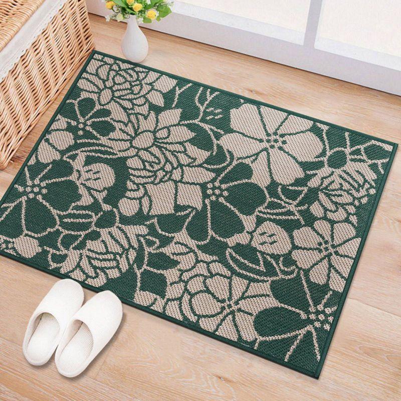 Modern Floral Green Synthetic 2'x3' Indoor/Outdoor Flatweave Rug