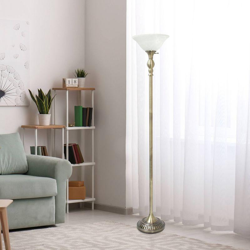1-Light Classic Torchiere Floor Lamp with Marbleized Glass Shade Antique Brass - Lalia Home: UL Listed, Metal Base, Rotary Switch