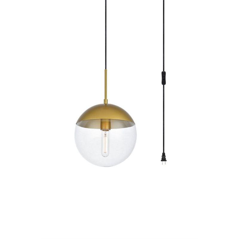 Brass and Clear Glass Globe Pendant Light with Black Cord