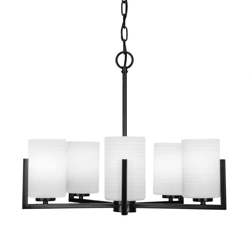 Latitude Run® Atlas 5 Light Uplight Chandelier Shown In Graphite Finish With 4” Clear Bubble Glass