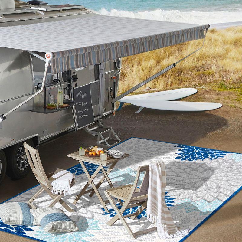 3'x5' Minori Floral Indoor/Outdoor Area Rug, Blue/Gray - JONATHAN Y