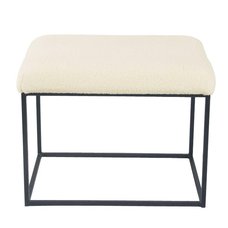 Small Cream Faux Sheepskin Decorative Ottoman with Metal Legs