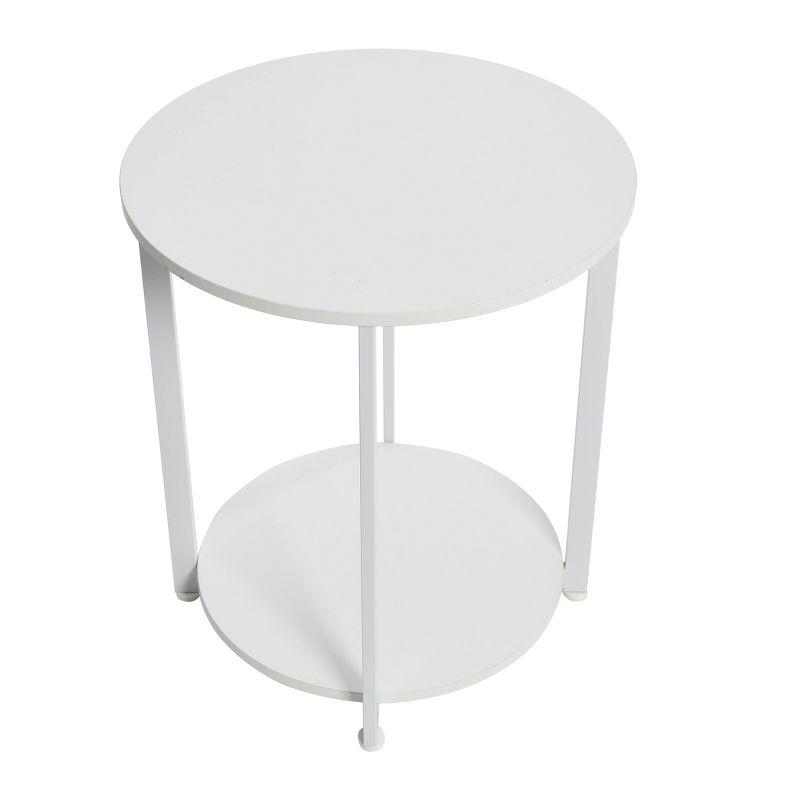 Household Essentials Jamestown Round End Table White: Modern Minimalist, Iron Frame, Particle Board Top