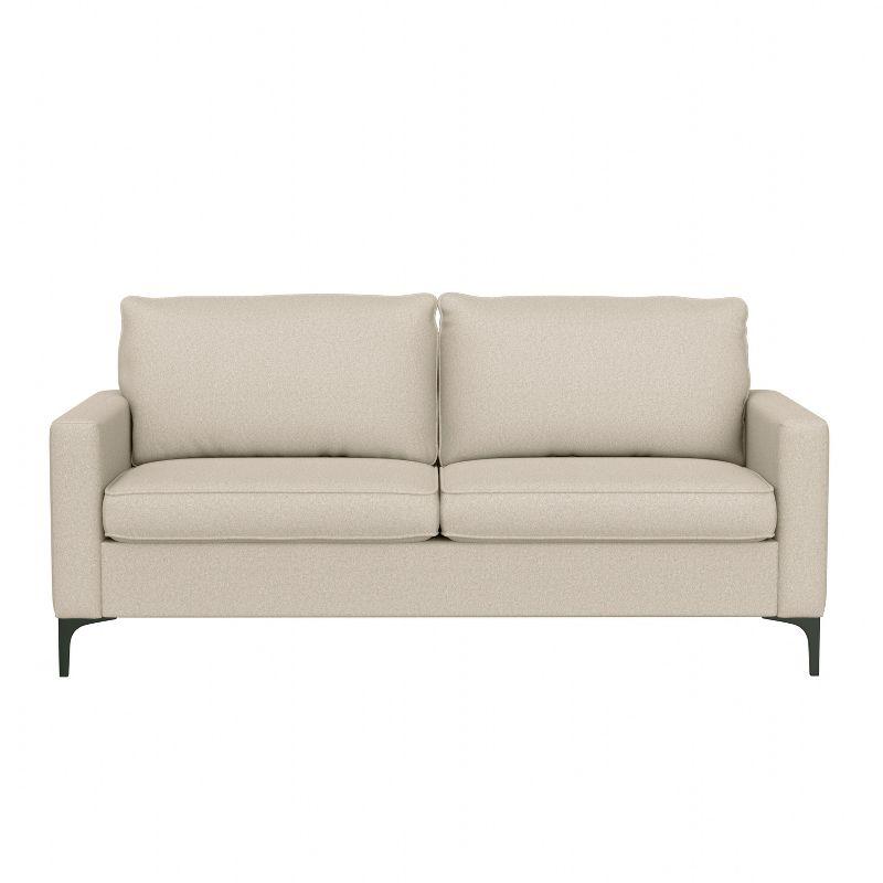 Oatmeal Fabric 66.5'' Sofa with Removable Cushions and Wood Accents