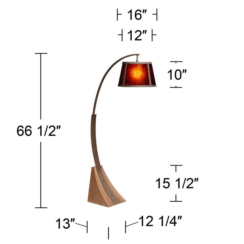 Franklin Iron Works Oak River Rustic Mission Arc Floor Lamp 66 1/2" Tall Dark Rust Wood Amber Mica Drum Shade for Living Room Reading Bedroom Office