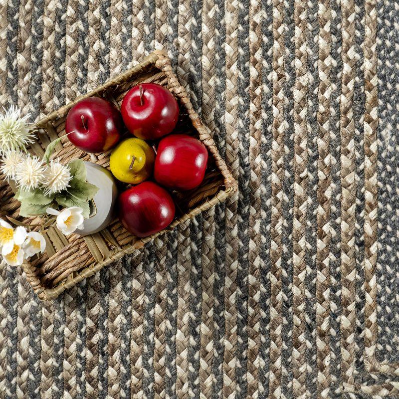 Nuloom Draya Solid 6 Round Wool Jute Indoor Area Rug for Dining Room Rug Neutral Rug Living Room Rug Kitchen, Grey/Ivory