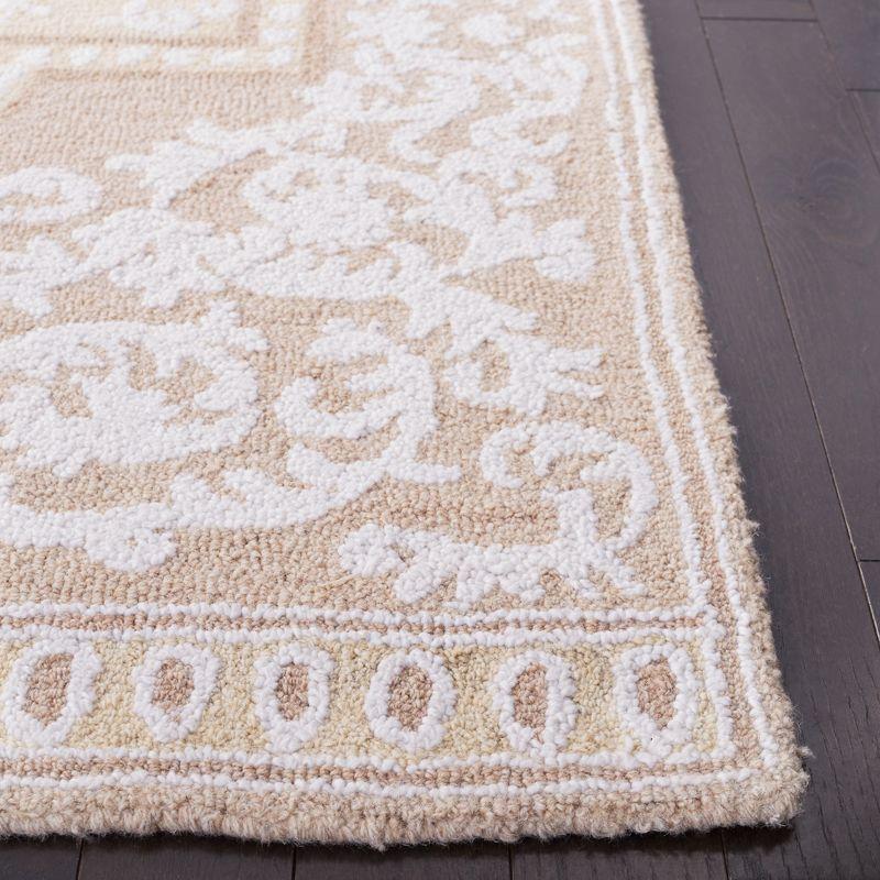 Ivory and Beige Rectangular Tufted Wool Area Rug