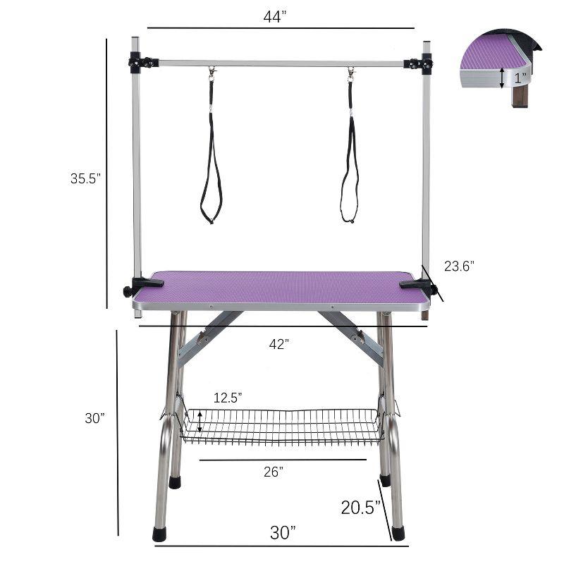 UbMelt Folding Pet Grooming Table with Adjustable Arms,Nooses,Clamps and Mesh Tray for Medium/Large Dogs,Purple