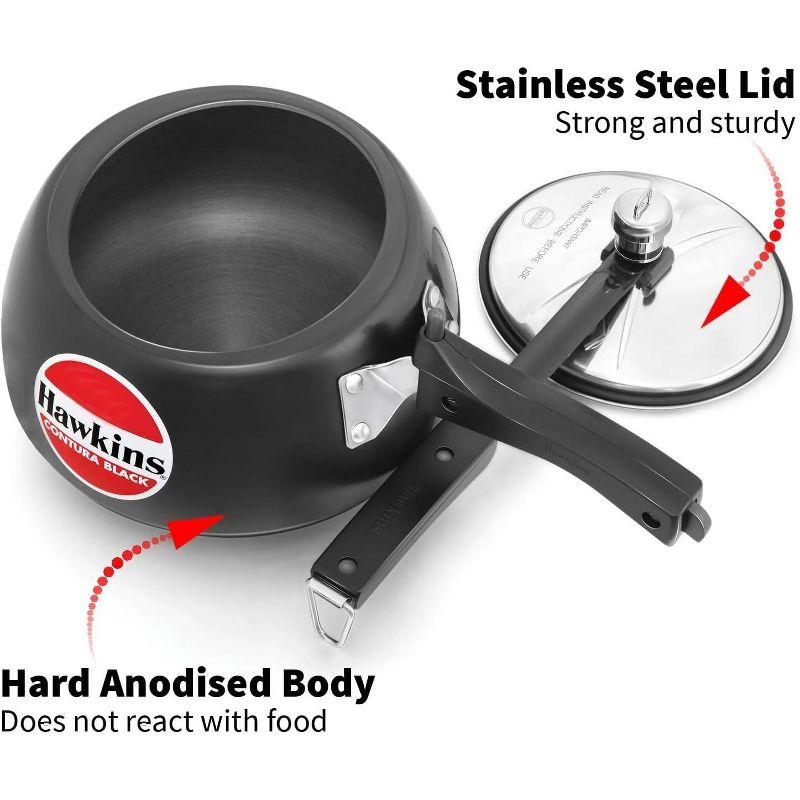 Hawkins 3L Hard Anodized Pressure Cooker: Aluminum, Locking Lid, Cool Touch Handle, Hand Wash, Black