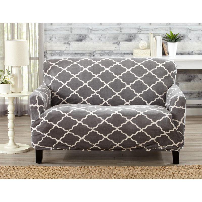 Gray Velvet Stretch Loveseat Slipcover