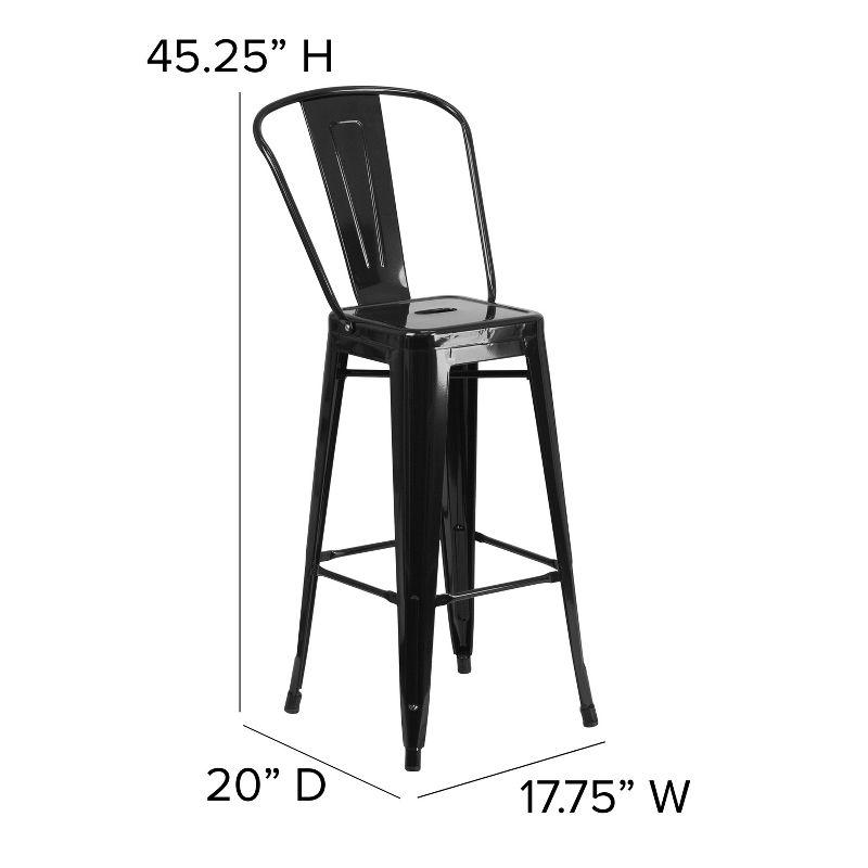 Merrick Lane Metal Stool with Removable Back for Indoor-Outdoor Use