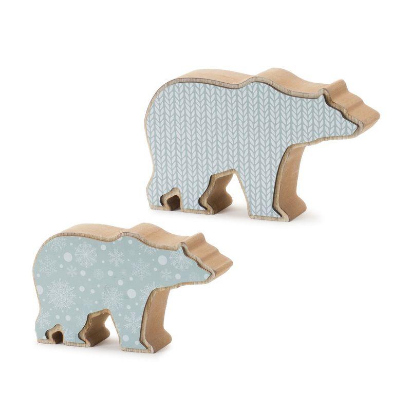 Winter Blue and Beige Wooden Polar Bear Figurines Set