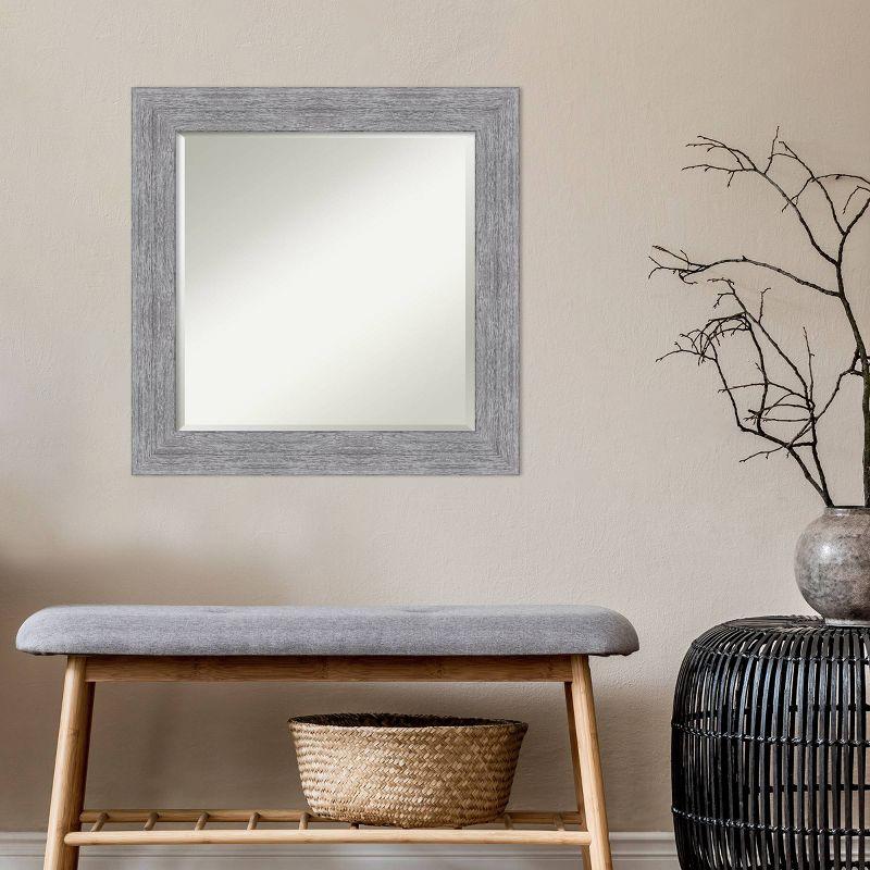 25" x 25" Gray Rustic Wood Framed Wall Mirror