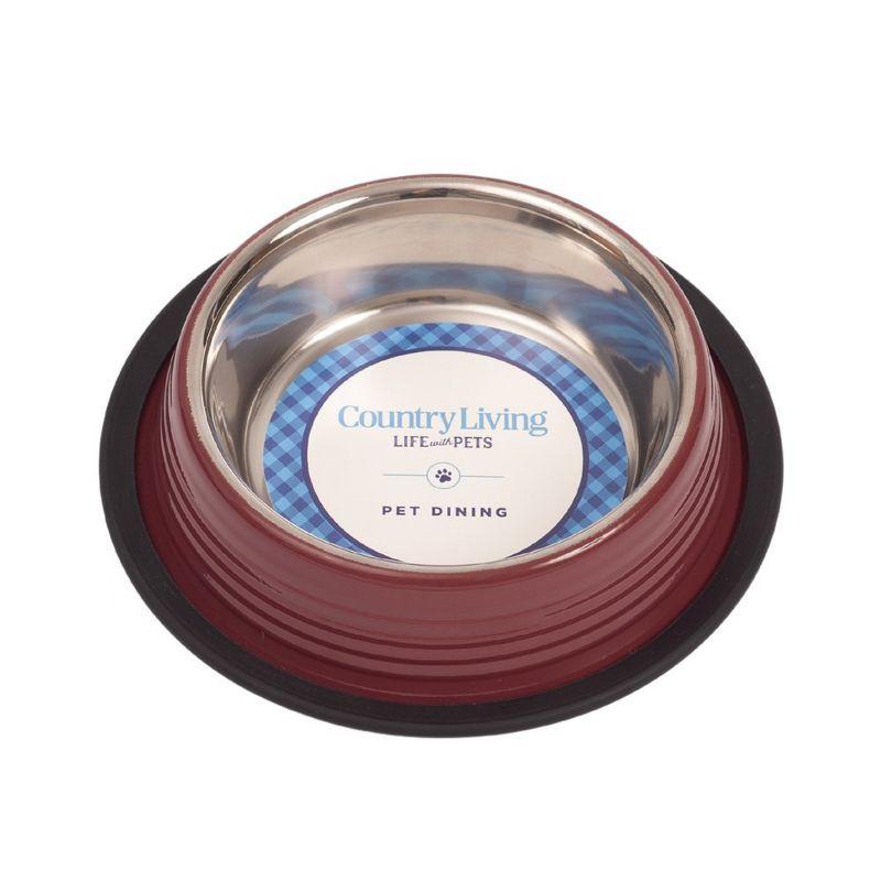 Country Living Set of 2 Ribbed No-Tip Non-Skid Pet Bowls - Durable & Safe for Dogs - Prevents Spills, Easy to Clean