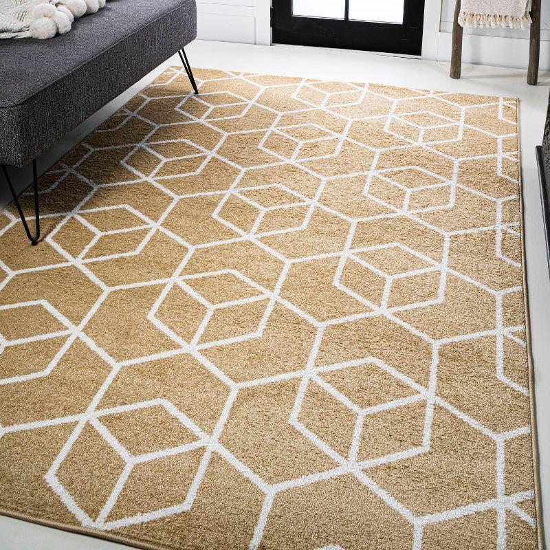 5'x8' Tumbling Blocks Modern Geometric Area Rug, Gold/White - JONATHAN Y