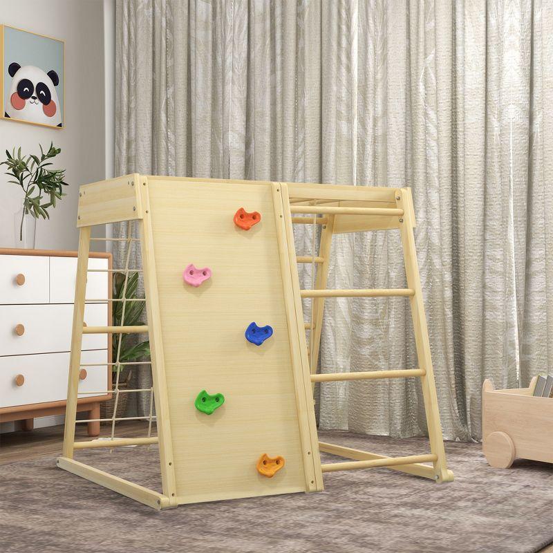 Natural Wood Indoor Jungle Gym with Swing and Slide