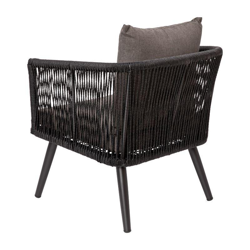 Flash Furniture Kierra Black All-Weather 4-Piece Woven Conversation Set with Gray Zippered Removable Cushions & Metal Coffee Table