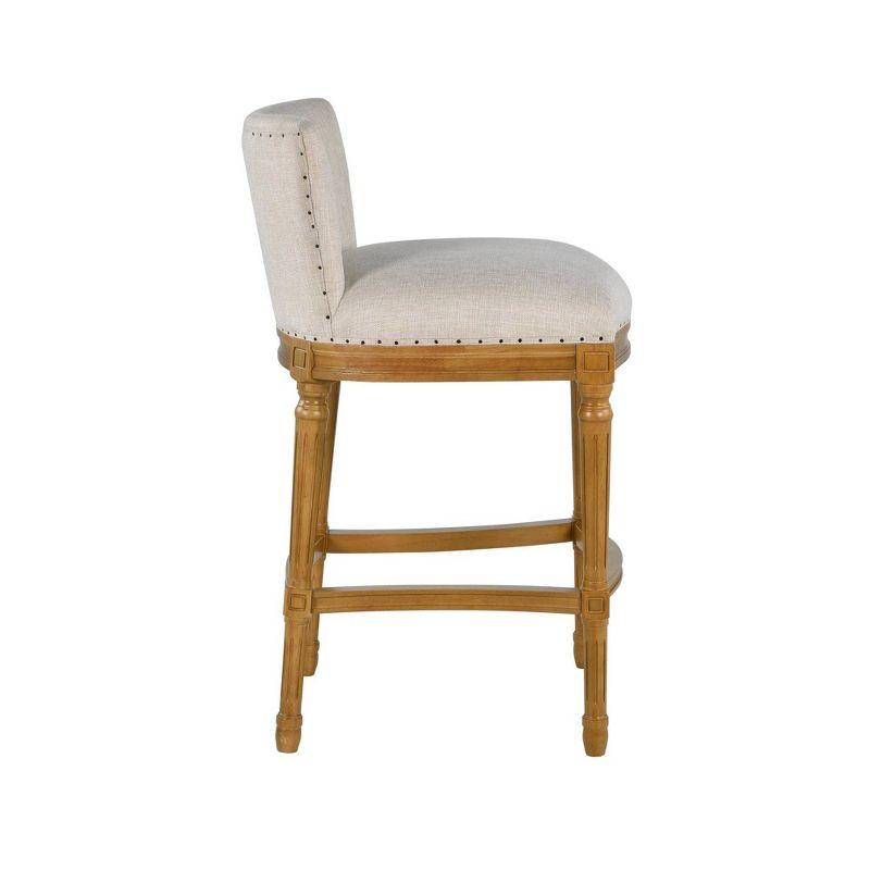 Francesca Tan Linen Cushioned Counter Height Stool with Oak Frame