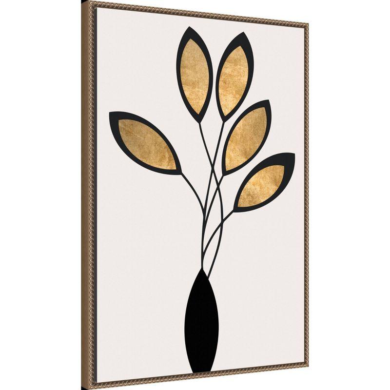 23"x33" Five Black and Gold Flowers by Kubistika Framed Canvas Wall Art Print Bronze - Amanti Art