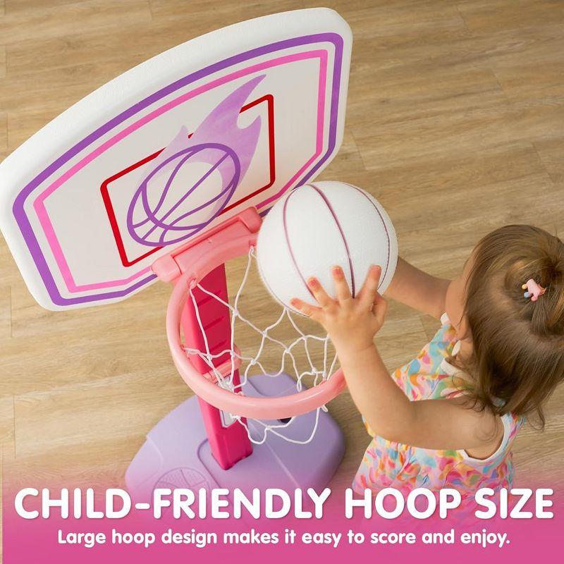 Joyfy Pink Basketball Hoop for Girls Age 1 and Up, Adjustable Basketball Goal with 4 Balls for Kids Indoor Outdoor Play- Easter Birthday Gift for Kids