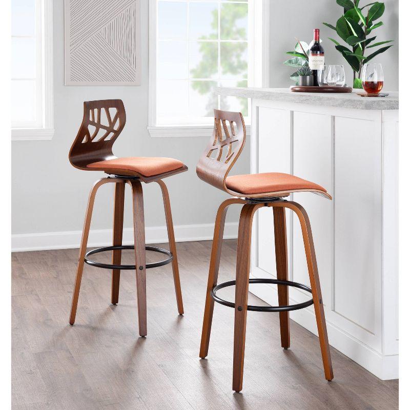 Set of 2 Folia Barstools Walnut/Black/Orange - LumiSource: Mid-Century Modern, Upholstered Seat, Wood Frame