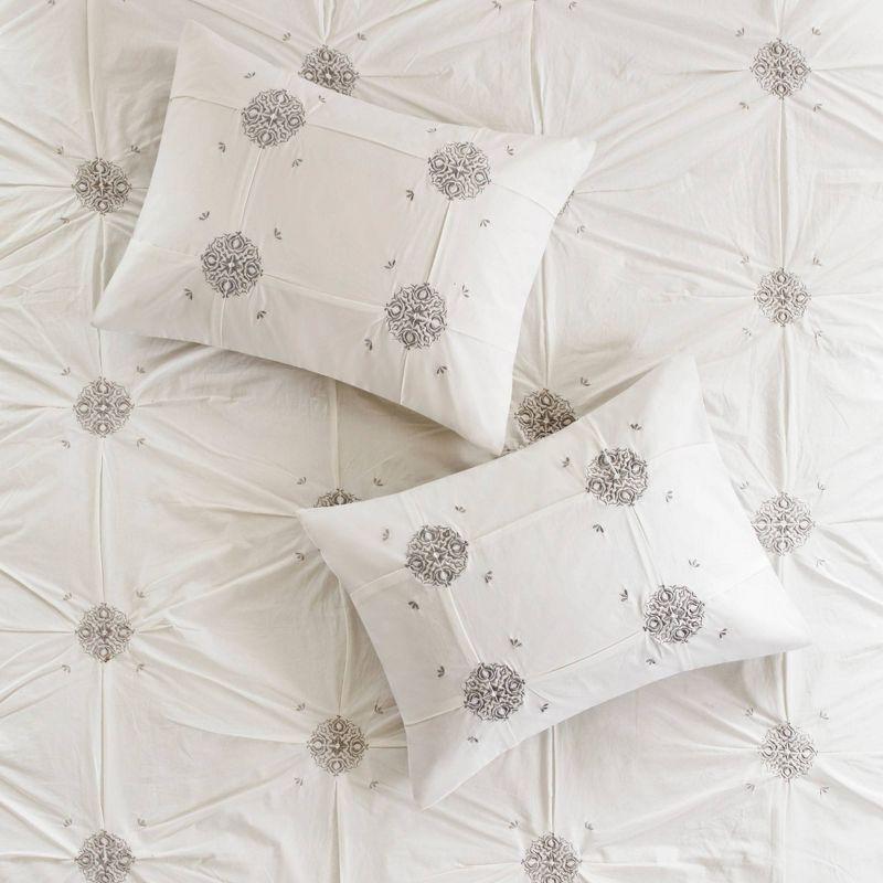 Ivory and Gray Embroidered Cotton King/Cal King Duvet Set