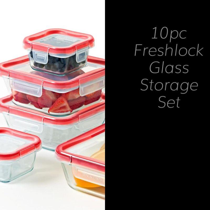 Pyrex 10pc FreshLock Glass Storage Set: Heat & Break-Resistant, Microwave & Dishwasher Safe, Glass Containers with Lids