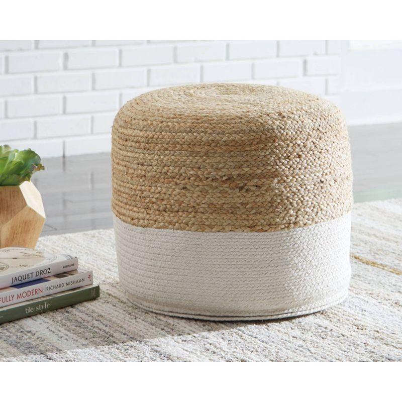 Sweed Valley Pouf Natural/White - Signature Design by Ashley: Braided, No Assembly, Jute Material