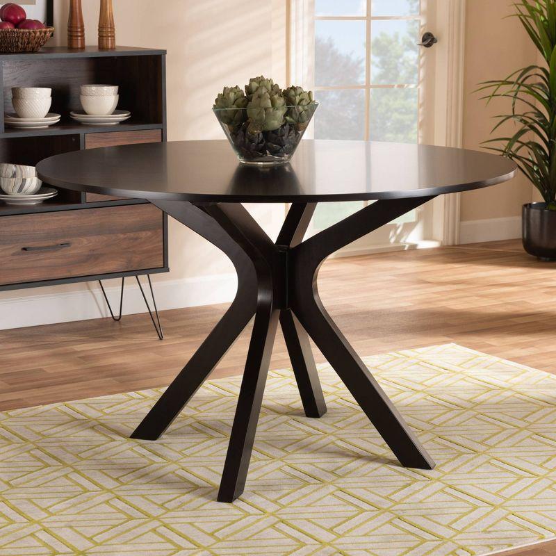Baxton Studio 48" Kenji Wide Round Wood Dining Table Dark Brown: Seats Six, MDF Construction