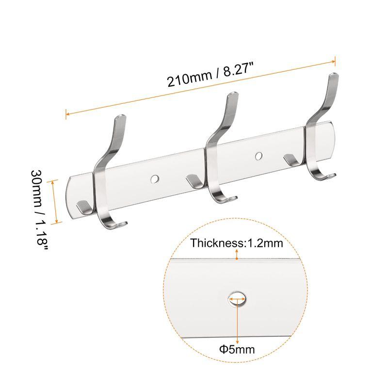 Unique Bargains Stainless Steel Wall Mounted Water Proof Coat Hook Rack 1 Pc 3 Hooks