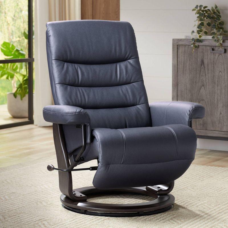 Midnight Blue Faux Leather Swivel Recliner with Adjustable Headrest