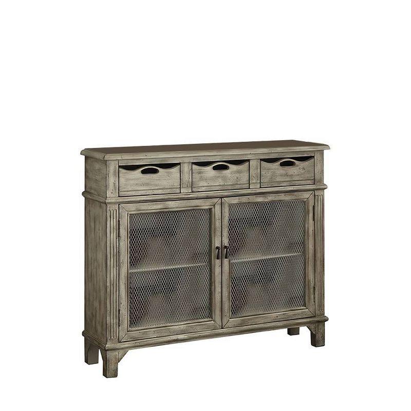 42" Vernon Accent Table Weathered Gray - Acme Furniture: Antique Finish, Mesh Cabinet Doors, Storage Shelves