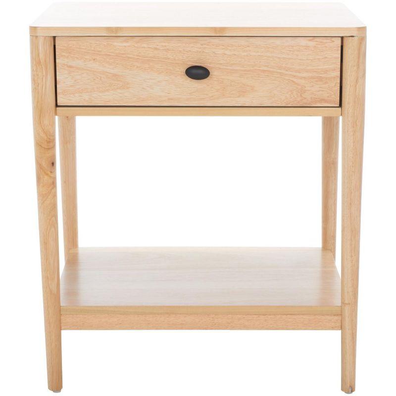 Natural Rubberwood 1-Drawer Nightstand with Graduated Legs