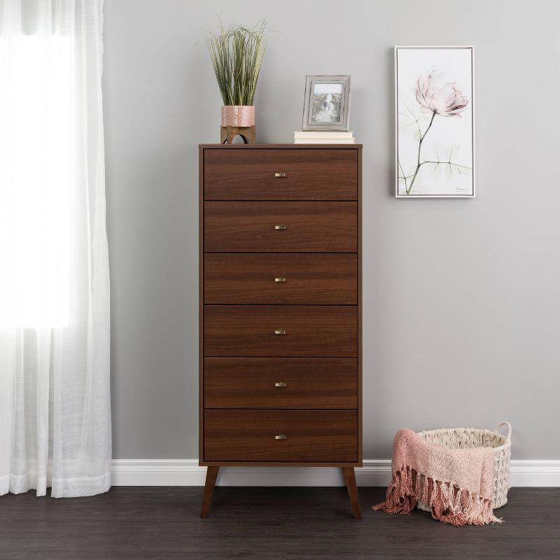 Tall Milo Mid Century Modern 6 Drawer Chest Cherry - Prepac: Space-Saving, Retro-Chic, Condo-Friendly