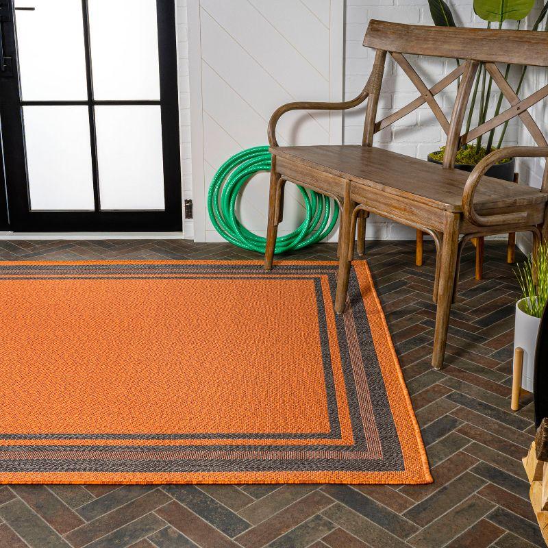 3' x 5' James Modern Border Stripe Indoor/Outdoor Area Rug, Orange/Dark Gray - JONATHAN Y