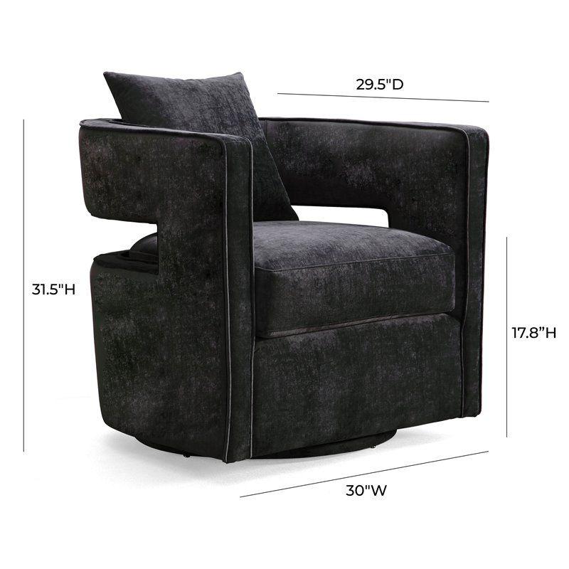 TOV Furniture Kennedy 17.8" Transitional Velvet Swivel Accent Chair in Black