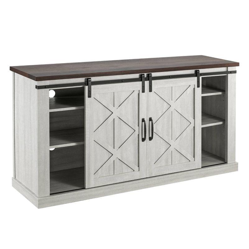 58" TV Stand for TVs up to 65" Saw Cut Off White - Home Essentials: Sliding Barn-Door, Adjustable Shelves