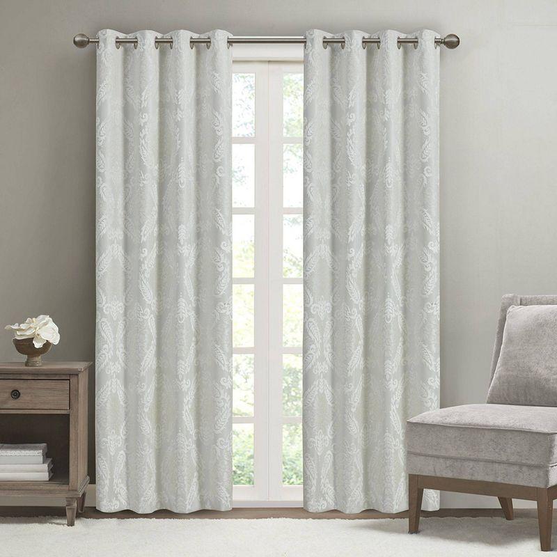Madison Park Amelia Knitted Jacquard Paisley Total Blackout Grommet Top Single Curtain Panel