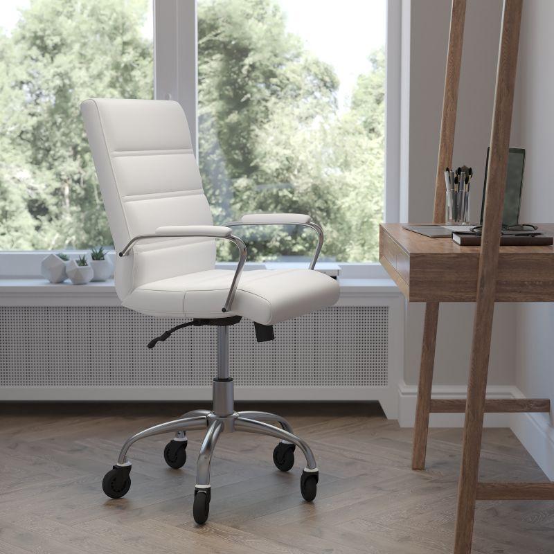 Camilia White LeatherSoft High-Back Executive Swivel Office Chair with Chrome Frame