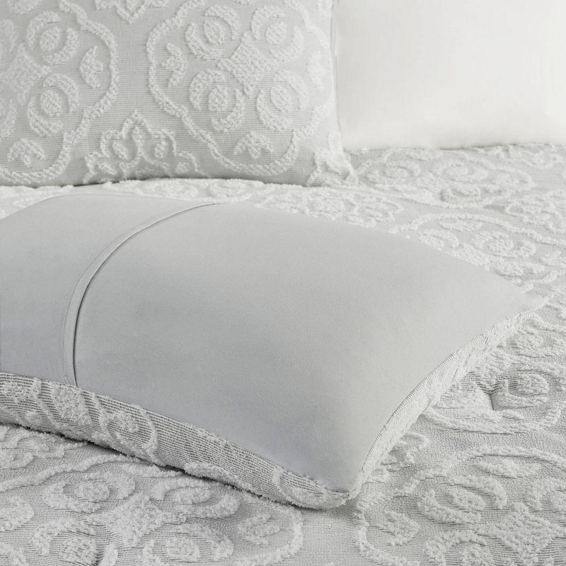 Full White Microfiber Tufted Medallion Comforter Set