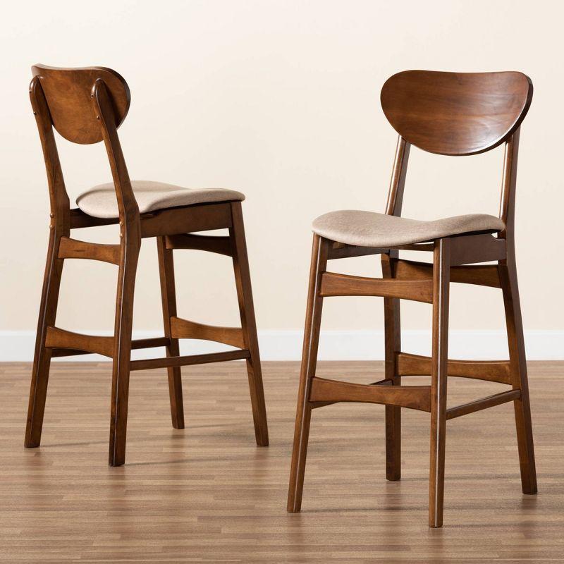 Baxton Studio 2pc Katya Wood Barstool Set Sand/Walnut Brown: Upholstered Polyester, Rubberwood Frame