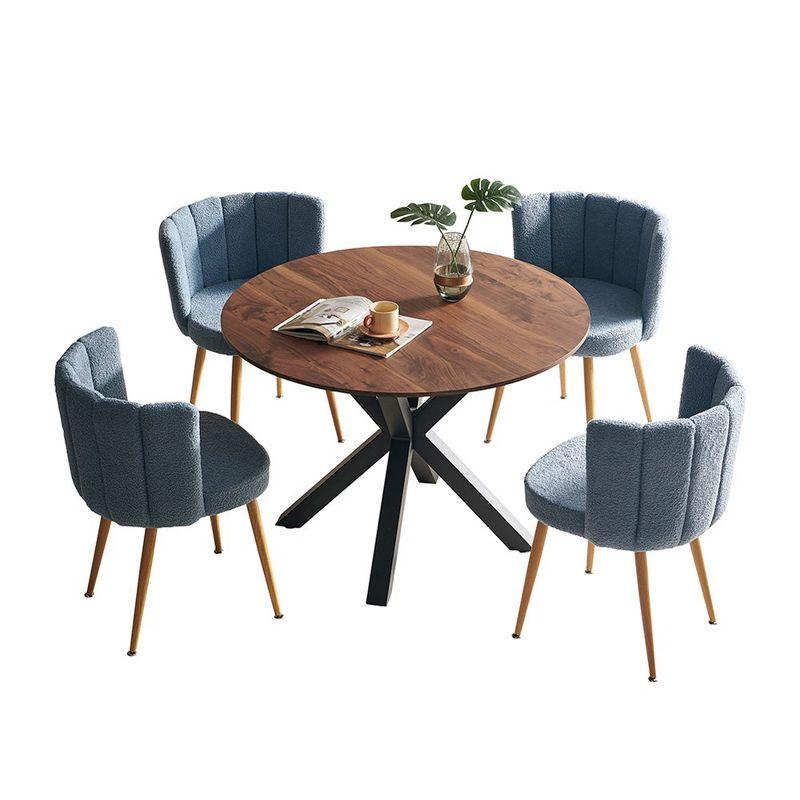 Mid-Century Modern Round Brown MDF Dining Table with Black Metal Legs