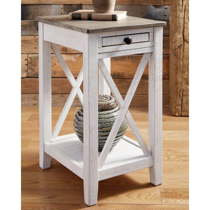 Adalane 25" Brown and White Wood Rectangular Side Table with Storage