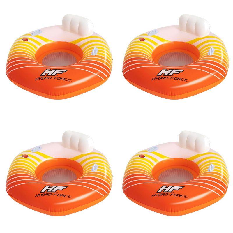 Bestway Hydro-Force Sunkissed Inflatable PVC Clasp N Go Inner Tube Ring Float Tube for Pool, Lake, River, Beach, 4 Pack, Orange and Yellow